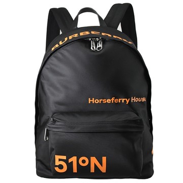 BURBERRY 巴寶莉  JETT 51°N 座標印花尼龍大容量商旅後背包(黑/橘)