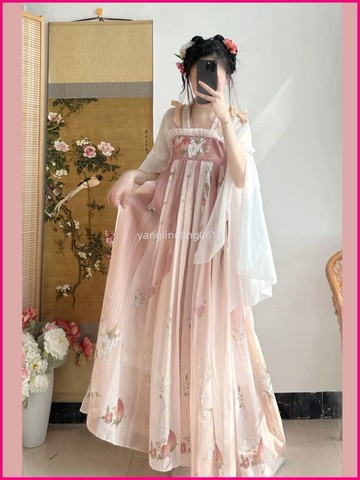 漢風韻軒原創【暖桃】漢服女唐制齊胸襦裙印花漢元素套裝仙氣春夏 FHKN