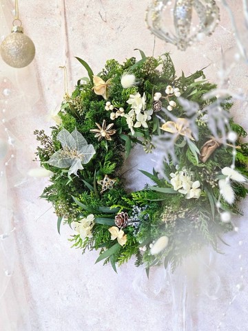 白雪混松聖誕花圈 永生花圈