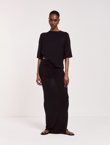 Leah Ruched Maxi Skirt in Black - MicroModal Ninety Percent