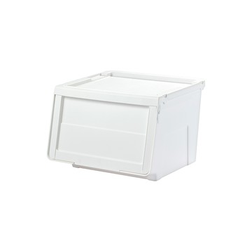 【日本天馬】粉彩河馬口前掀滑蓋收納箱(附造型貼紙)-M-4入-典雅白