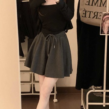 🚀台灣出貨虧本衝評🚀日本🇯🇵 芭蕾風灰色運動褲休閑褲女裝夏季松緊腰短褲小個子寬松闊腿褲裙子
