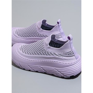 透氣小白鞋女2024夏季新款一腳蹬椰子鞋輕便飛織單網運動跑步鞋女