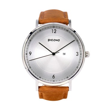 PICONO VINYL系列瘋馬真皮手錶 銀色 / VL-6602