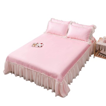 韓版公主風蕾絲冰絲涼席床裙三件套1.5/1.8夏季冰絲裸睡絲滑床罩