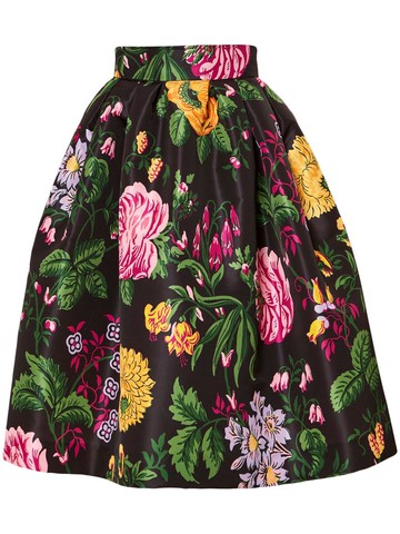 Carolina Herrera - floral-print skirt - women - Polyester - 4 - Black