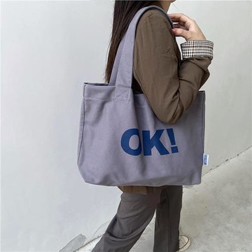 OK原創設計大容量橫款單肩帆布包男女百搭厚實收納手提包日系韓版