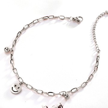 NOID-B 女款 醫療鋼 笑臉圓珠不對稱鍊腳鍊  銀色