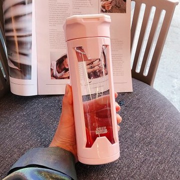 防燙玻璃水杯韓版男便攜提手泡茶女學生簡約清新森系個性花茶杯。