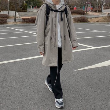 MRCYC韓系連帽風衣男中長款潮流帥氣日系工裝寬松休閑秋季外套