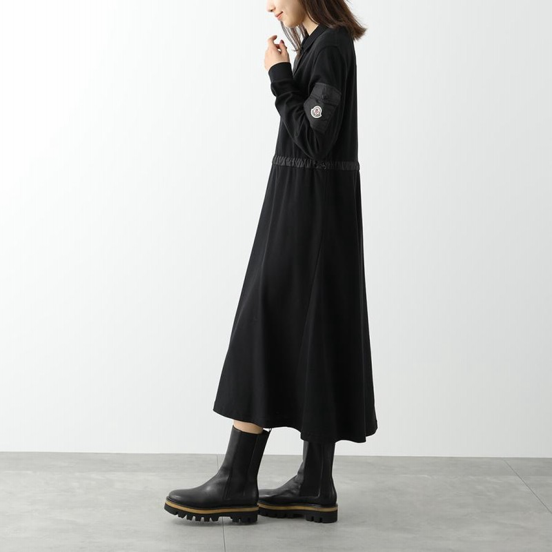 MONCLER モンクレール ワンピース DRESS 8I00006 84720 レディース ポロカラー ドローコード ドレス ロング丈  アイコンパッチ 鹿の子 長袖 999 | LINEショッピング