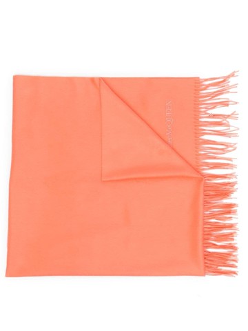 Alexander McQueen - logo-embroidered cashmere scarf - women - Viscose/Cashmere - One Size - Orange