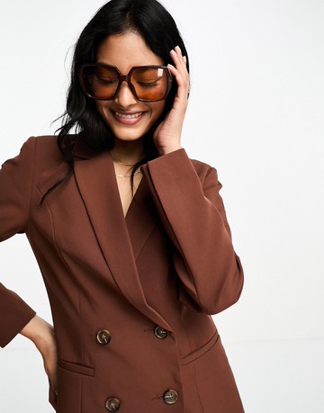 Miss Selfridge oversized double breasted blazer in chocolate-Brown