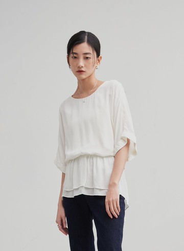 休閒織紋收腰短袖上衣