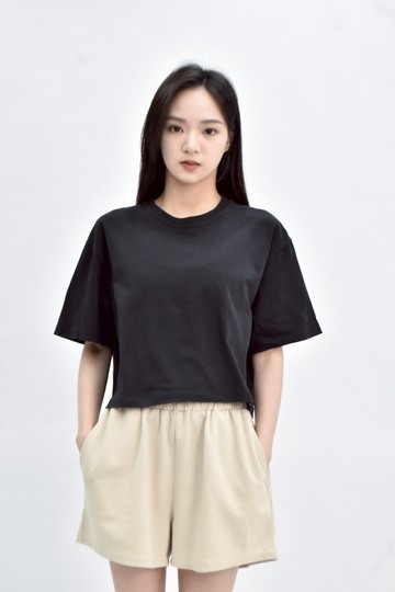 【加購優惠】(M) uniqlo 棉質短版純棉黑色短袖上衣