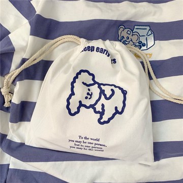 日韓少女心可愛卡通早睡早起束口袋化妝包收納袋雜物收納袋筆袋