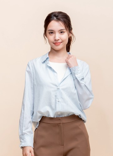 午間輕語荷葉飾直條紋襯衫