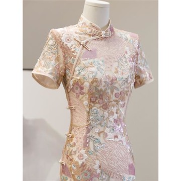 2025年蕾絲旗袍女年輕款少女訂婚禮回門登記禮服敬酒服改良連衣裙