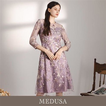 現貨【MEDUSA 曼度莎】優雅淡紫繡紗宴會禮服（M-XL）｜小禮服 媽媽禮服 正式洋裝