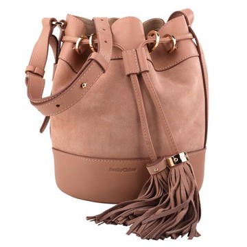 See by Chloe -  麂皮拚皮革流蘇拉束水桶包(粉)M