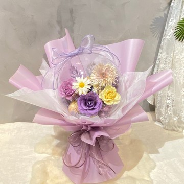 永生花束-紫黃色系 七夕 情人節 畢業 波波球 可客製