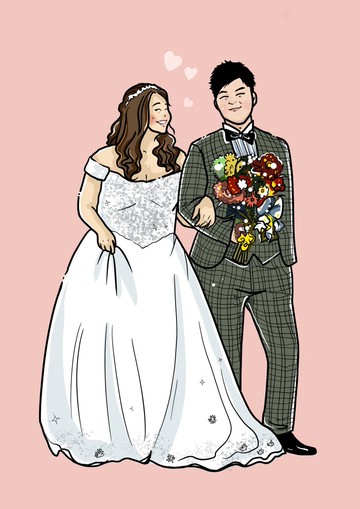 2人婚紗彩色/黑白畫像/照片似顏繪/情侶/朋友/家人【電子檔】