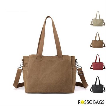 【Rosse Bags】簡約新款大容量帆布手提肩背托特包(現+預  卡其色 / 咖啡色 / 紫咖色 / 黑色)