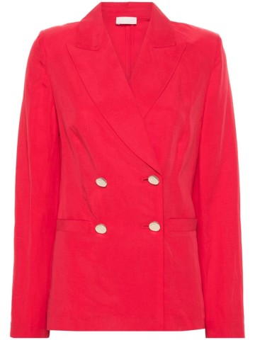 LIU JO - slub double-breasted blazer - women - Lyocell/Linen/Flax - 42 - Red