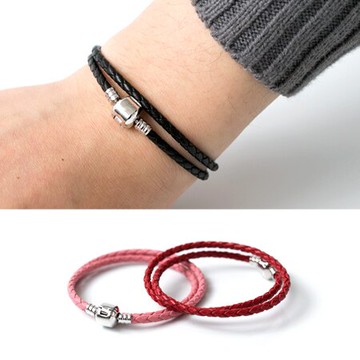 手鍊 簡約細版雙圈編織皮革手環手鍊 特殊豆型扣頭不易脫落 百搭單品【NA381】多層次感