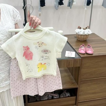 mori🎀mori女童韓系卡通動物套裝夏季動物印花短袖波點褲兩件套