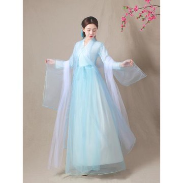 中國風古裝白淺藍色三生三世同款仙氣飄逸清新淡雅古典舞演出服裝