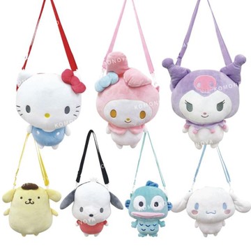 小禮堂 Sanrio 三麗鷗 絨毛造型斜背包 (全身款) Kitty 美樂蒂 酷洛米 布丁狗 大耳狗 帕恰狗 人魚漢頓