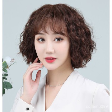 髮飾館🥇媽媽假髮女短髮中長短捲髮羊毛捲全頭套假髮套女真髮髮套真人髮絲自然 逼真 造型裝扮 修飾臉型 新款 增加髮量