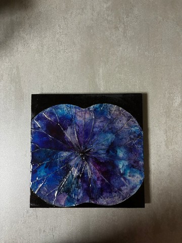 抽象畫 酒精墨水畫 風格畫 蓮葉 菫青之夜 Violet Night 獨一無二 壁掛
