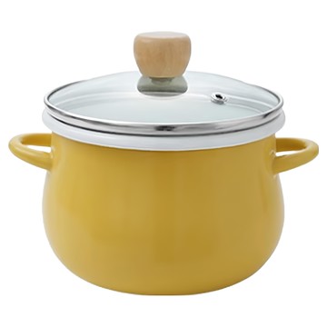 SHIMOYAMA 雙耳琺瑯油炸鍋 附玻璃蓋  1個  黃色  16cm