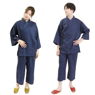 日本 和服 作務衣 套裝 日式 休閒 室內服 甚平 睡衣 S/F/LL 深藍