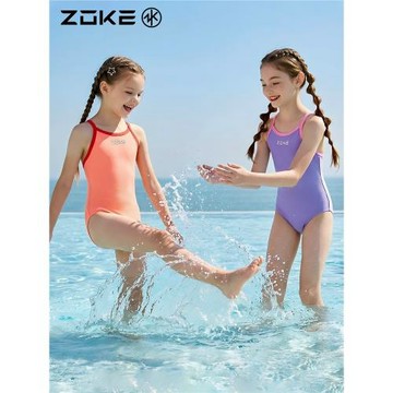 洲克兒童泳衣連體三角專業游泳訓練zoke女孩競速比賽青少年速干