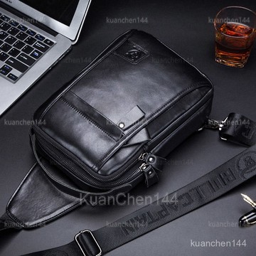 男生包包 手提包 商務包 公事包 皮革包 斜背包 牛船長真皮胸包多功能時尚手提式男包大容量單肩斜挎包潮牌男胸包