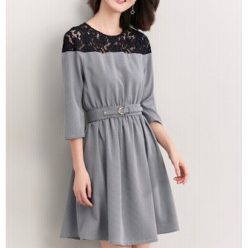 ステッチレース ひざ丈 ワンピース チェック柄 ラウンドネック 7分丈袖 モノトーン 夏服 秋服 韓国 ファッション 通販 Lineポイント最大1 0 Get Lineショッピング