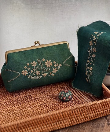 植物染手工刺繡口金包