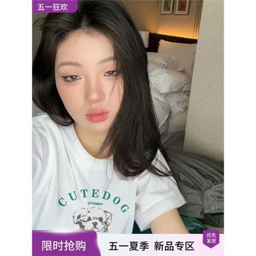 單依純同款寬松大版t恤女短袖夏季小眾設計感韓系chic別致上衣潮
