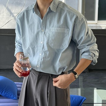 正韓復古水洗霧面尼龍長袖襯衫 7色 YUPPIE 預購商品 0318