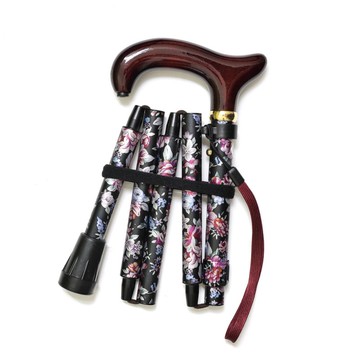 鋁合金五段式摺疊花柄 (黑) - 五折式 摺疊鋁合金手杖