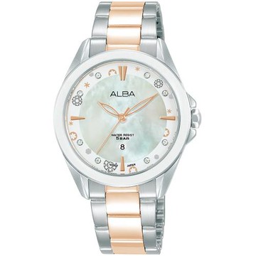 ALBA 雅柏 璀璨珍珠貝氣質腕錶/銀X玫瑰金/33mm (VJ22-X435KS/AH7DV1X1)