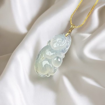 冰種翡翠猴採桃18K金項鍊 | 天然緬甸玉翡翠A貨 | 送禮