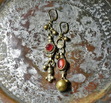 舊阿富汗金屬、民族鈴鐺、圓形金屬不對稱耳環