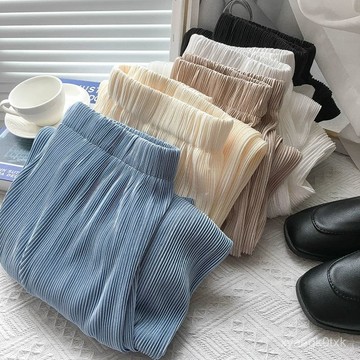 🔥桃園寄出🔥特大碼300斤壓褶冰絲闊腿褲子女ins春夏寬鬆顯瘦垂感高腰休閒長褲 2RPU