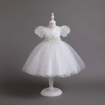 love, charlotte - 白色甜美繡花亮片短袖小禮服-白色