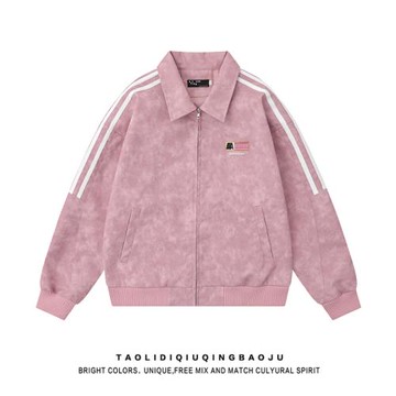 國潮美式條紋pu皮衣夾克女春春季ins潮牌高街情侶款寬松上衣外套