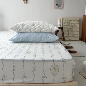 法式田園藍色小碎花床包床單單件保護套全棉宿舍床罩少女